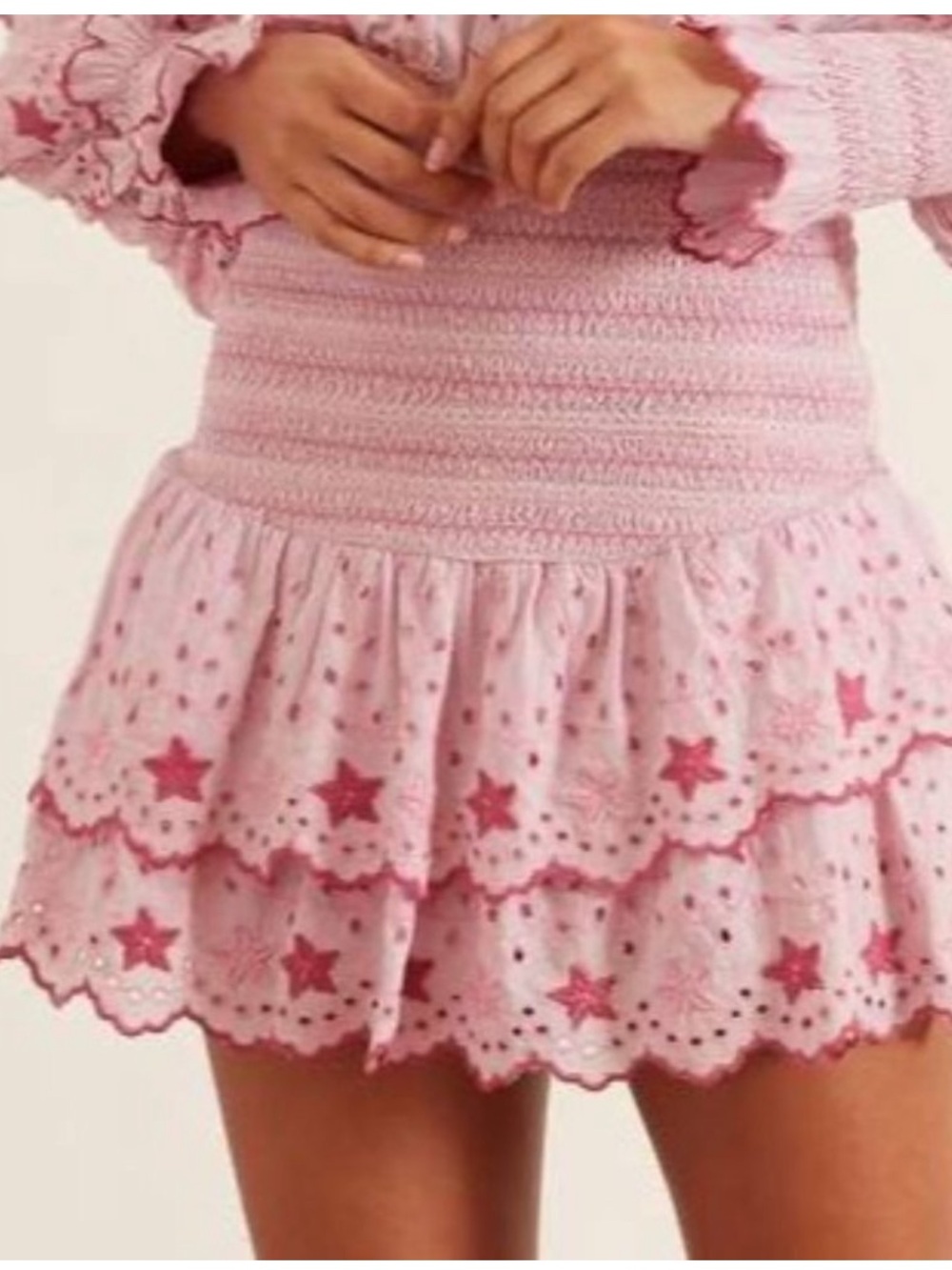 LoveShackFancy Lavender Nathan Smocked Star Detail Ruffle Skirt size Small